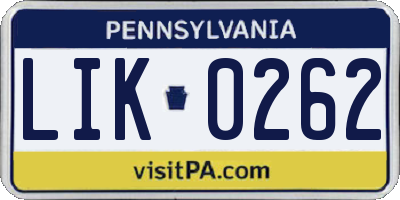 PA license plate LIK0262