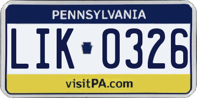 PA license plate LIK0326
