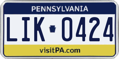 PA license plate LIK0424