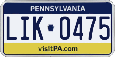 PA license plate LIK0475