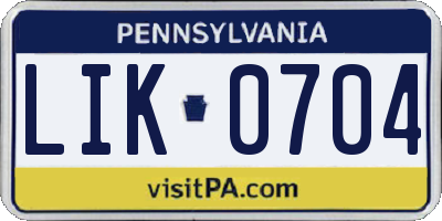 PA license plate LIK0704