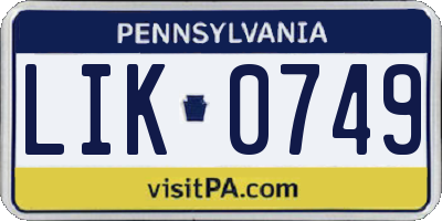 PA license plate LIK0749