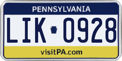 PA license plate LIK0928