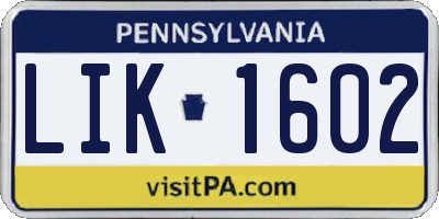 PA license plate LIK1602