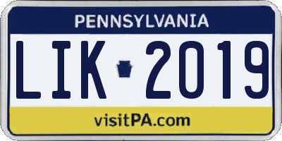 PA license plate LIK2019
