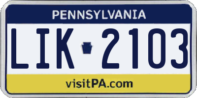 PA license plate LIK2103