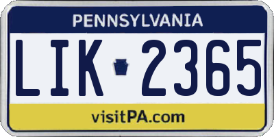 PA license plate LIK2365