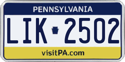 PA license plate LIK2502