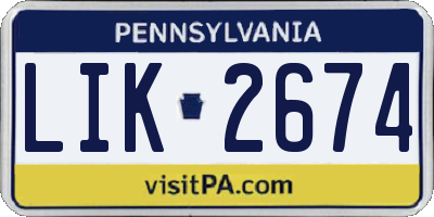 PA license plate LIK2674