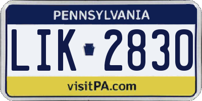 PA license plate LIK2830