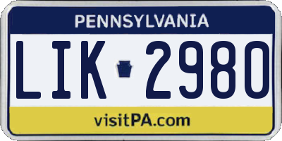 PA license plate LIK2980