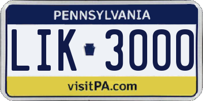 PA license plate LIK3000