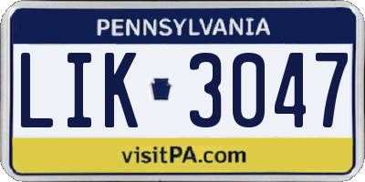 PA license plate LIK3047