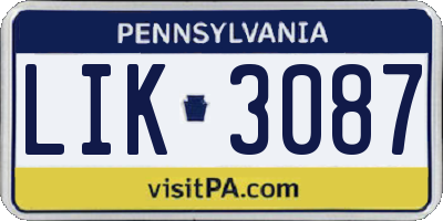 PA license plate LIK3087
