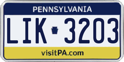 PA license plate LIK3203