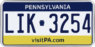 PA license plate LIK3254