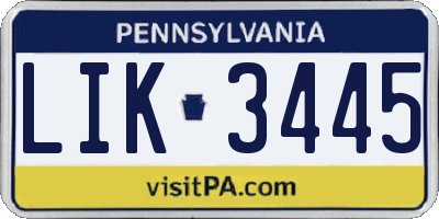 PA license plate LIK3445