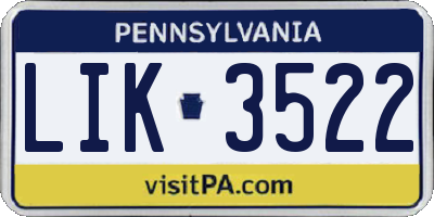 PA license plate LIK3522