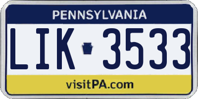 PA license plate LIK3533