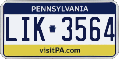 PA license plate LIK3564