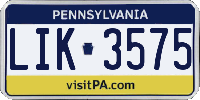 PA license plate LIK3575