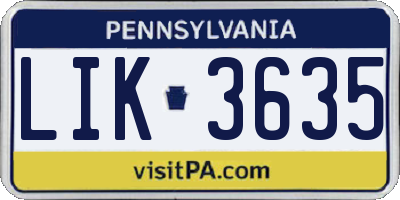 PA license plate LIK3635