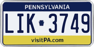 PA license plate LIK3749