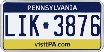 PA license plate LIK3876