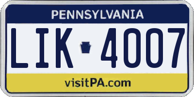 PA license plate LIK4007