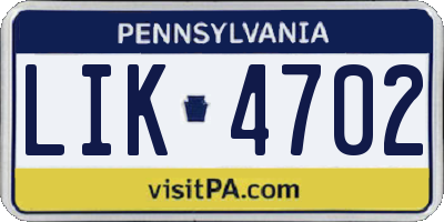 PA license plate LIK4702