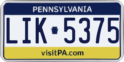 PA license plate LIK5375