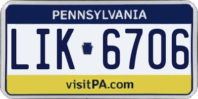 PA license plate LIK6706