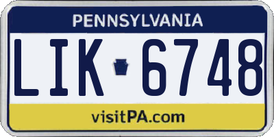 PA license plate LIK6748