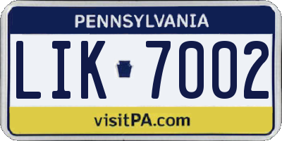 PA license plate LIK7002