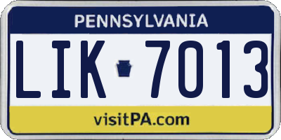 PA license plate LIK7013