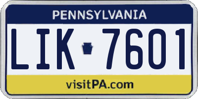 PA license plate LIK7601