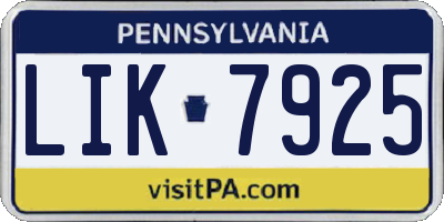 PA license plate LIK7925