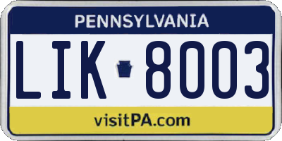 PA license plate LIK8003