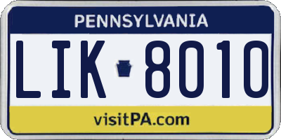 PA license plate LIK8010