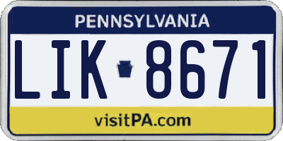 PA license plate LIK8671