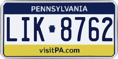 PA license plate LIK8762