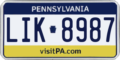 PA license plate LIK8987