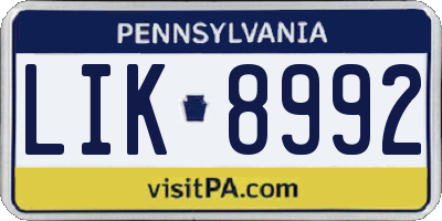 PA license plate LIK8992