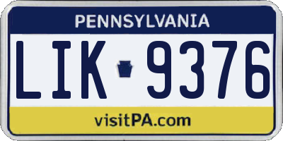 PA license plate LIK9376