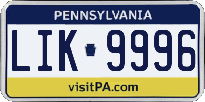 PA license plate LIK9996