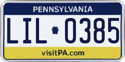 PA license plate LIL0385