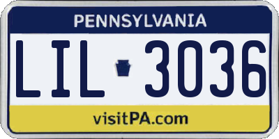 PA license plate LIL3036
