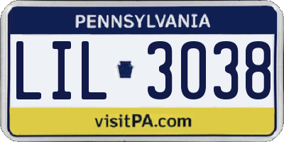 PA license plate LIL3038