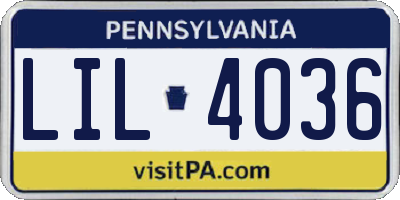 PA license plate LIL4036