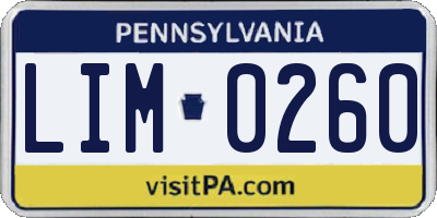 PA license plate LIM0260